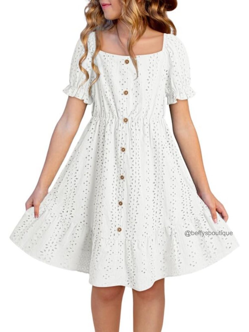 Girls Cotton Square Neck Ruffle Sleeve A-Line Dress Size M-3XL